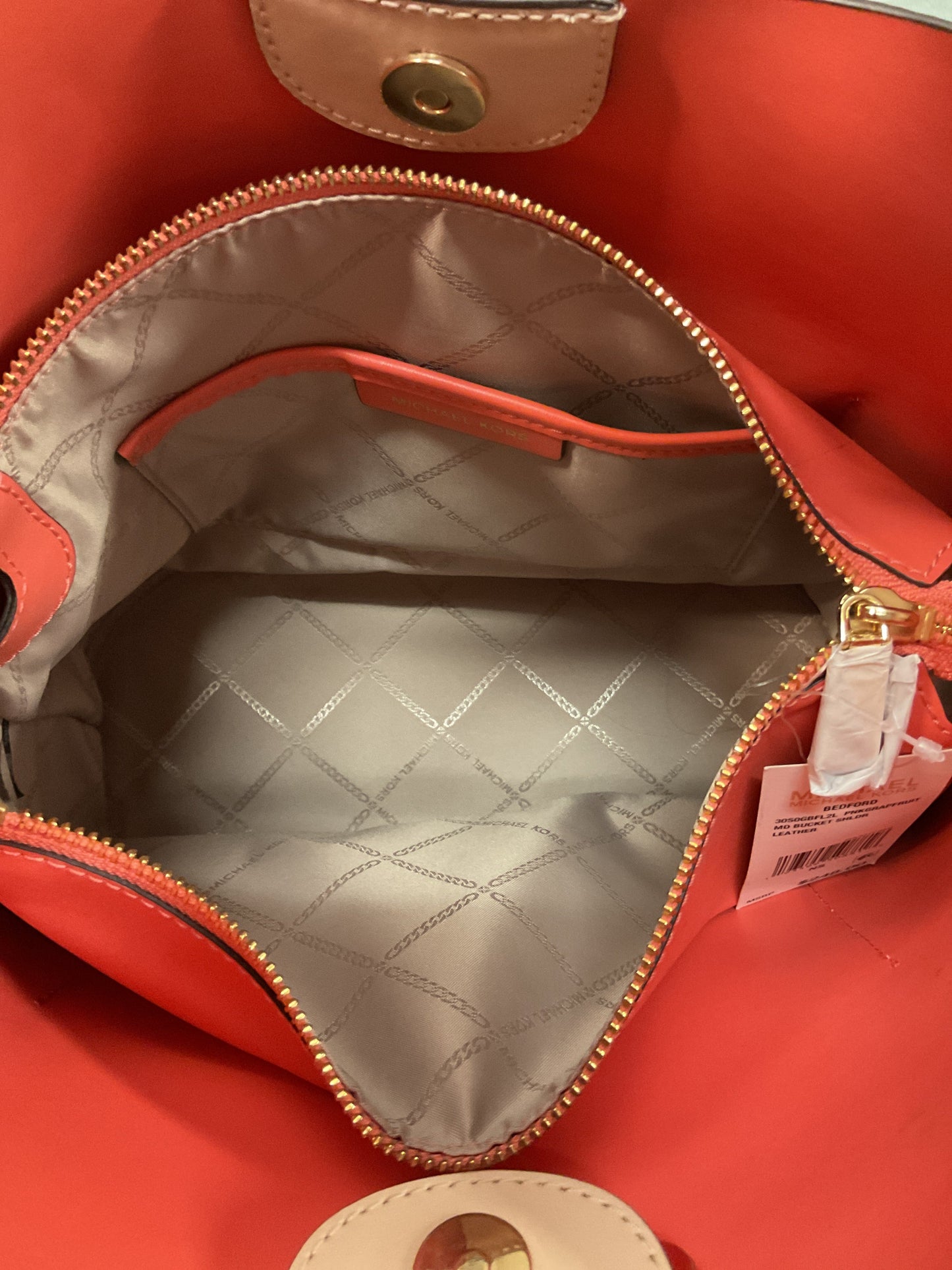 Handbag Designer By Michael Kors In Peach, Size:Medium