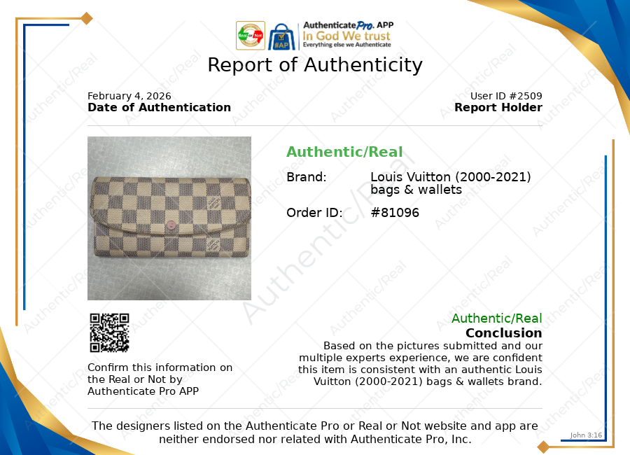 Emilie Damier Azur Wallet Luxury Designer By Louis Vuitton, Size: Medium