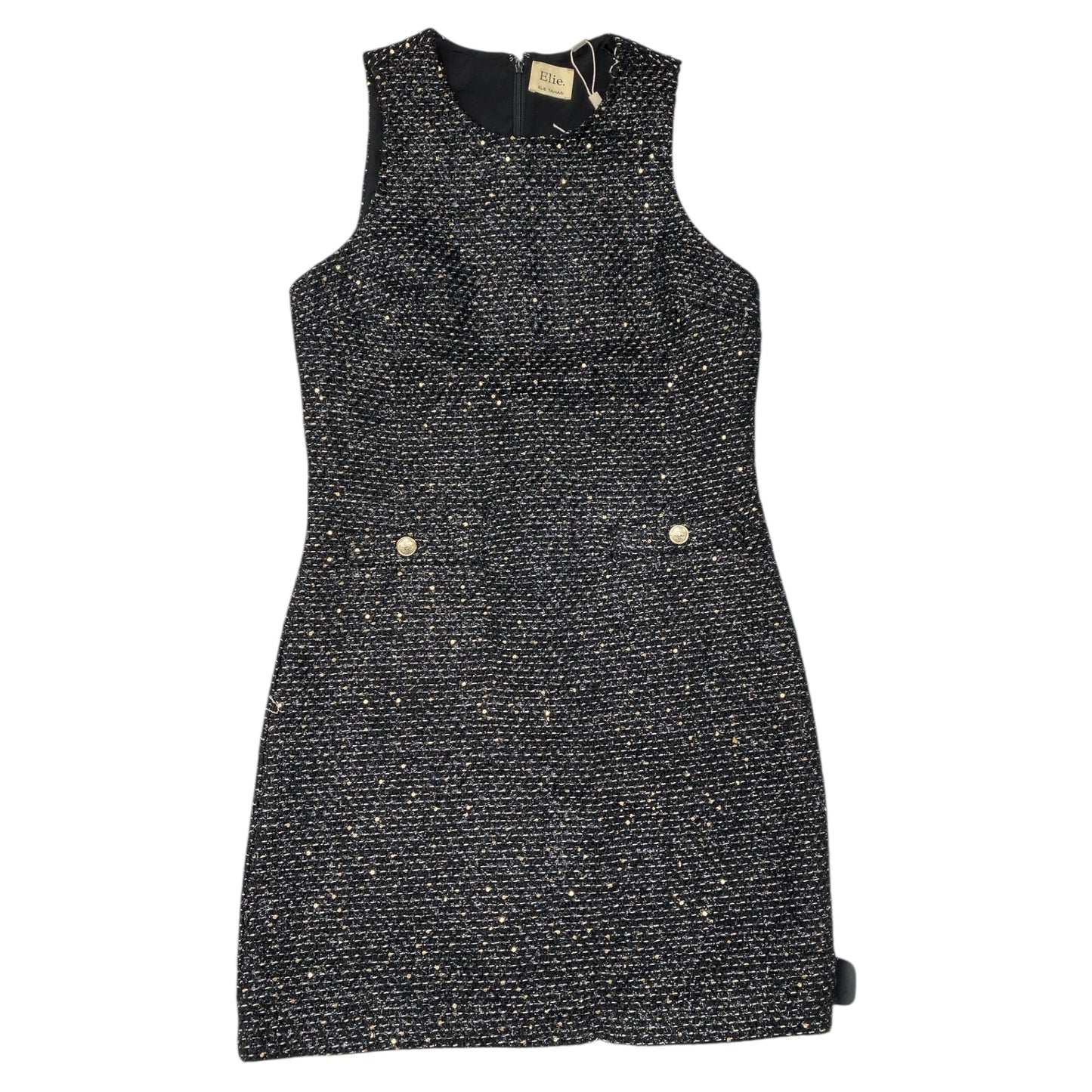 Dress Party Midi By Elie Tahari In Black & Gold, Size:8