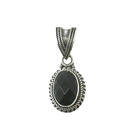 Faceted Black Stone & Sterling Silver Pendant By Unknown Brand