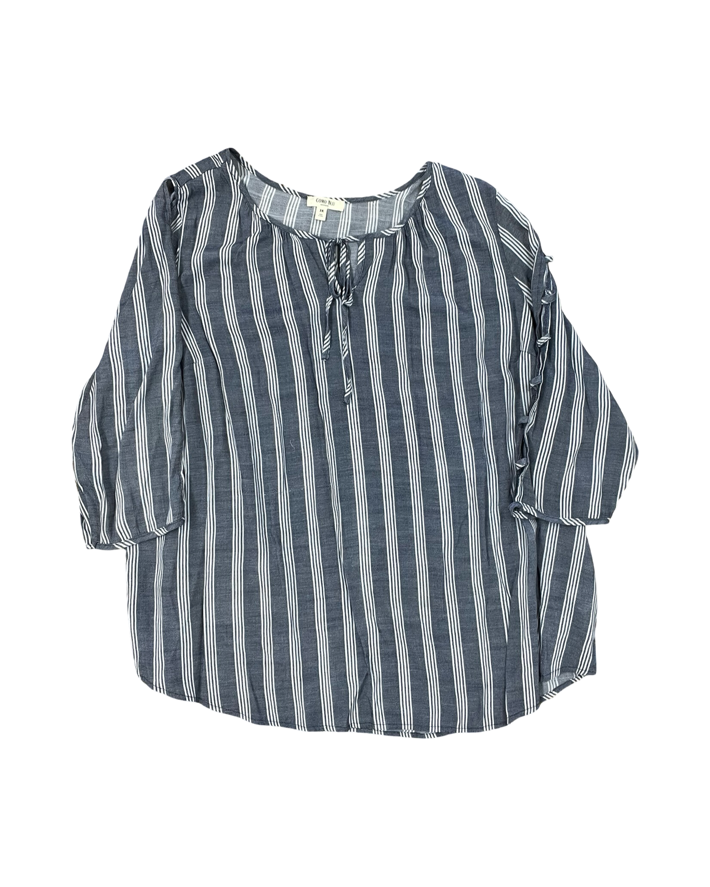 Top 3/4 Sleeve By Como Blu In Blue & White, Size:3X