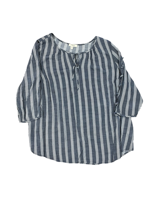 Top 3/4 Sleeve By Como Blu In Blue & White, Size:3X