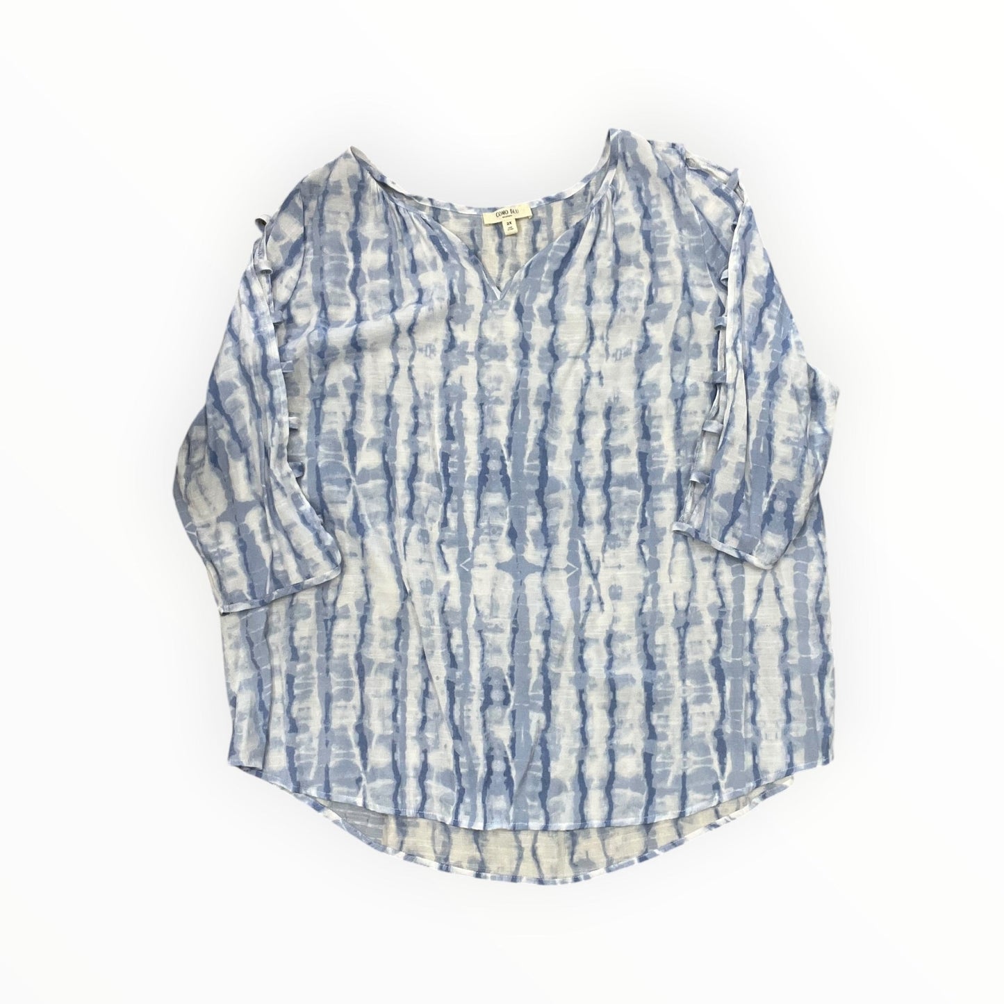 Top 3/4 Sleeve By Como Blu In Blue & White, Size:2X