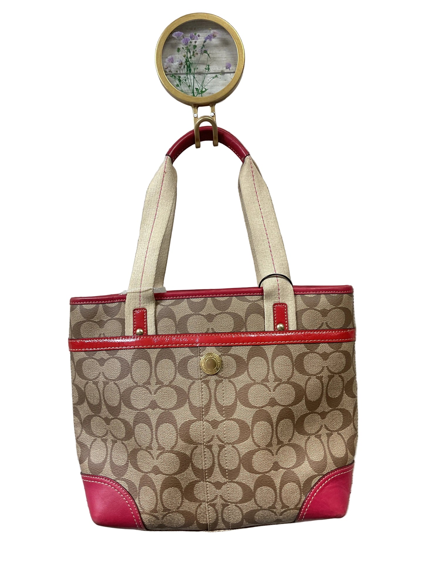 Handbag Designer By Coach In Red & Tan, Size:Medium