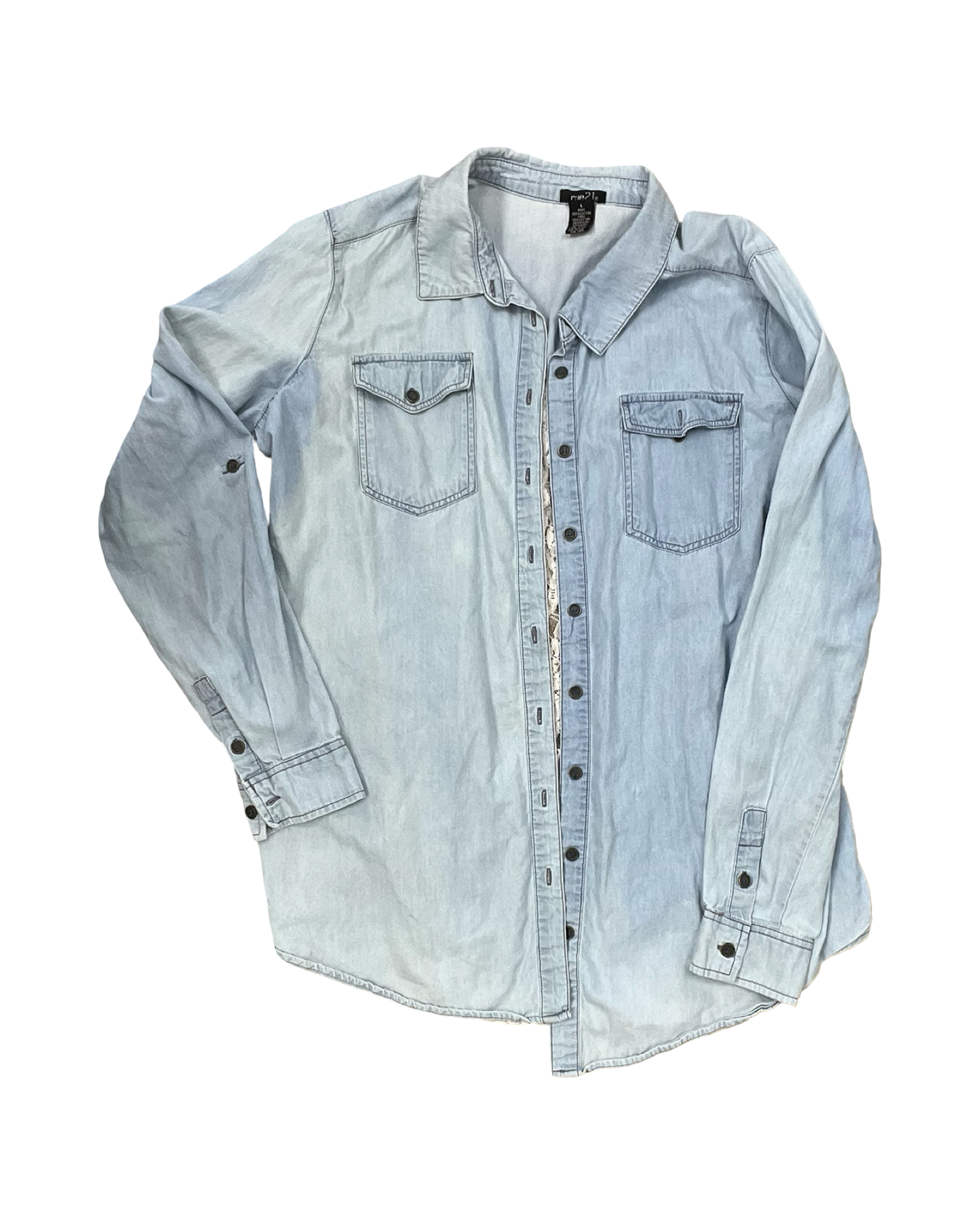 Blouse Ls By Rue 21 In Blue Denim, Size:L