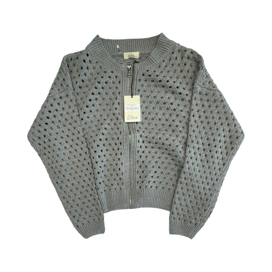 Sweater Cardigan By Elan In Grey, Size:L