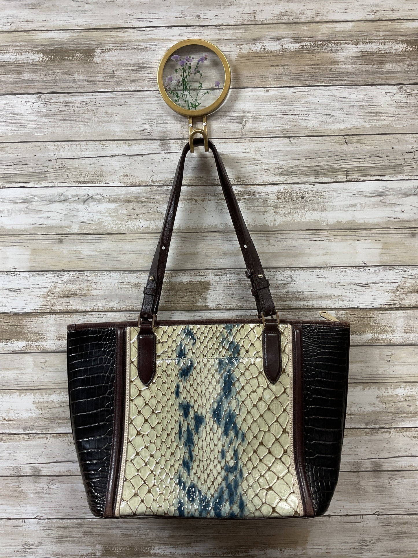 Handbag Designer By Brahmin In Brown & Cream, Size:Medium