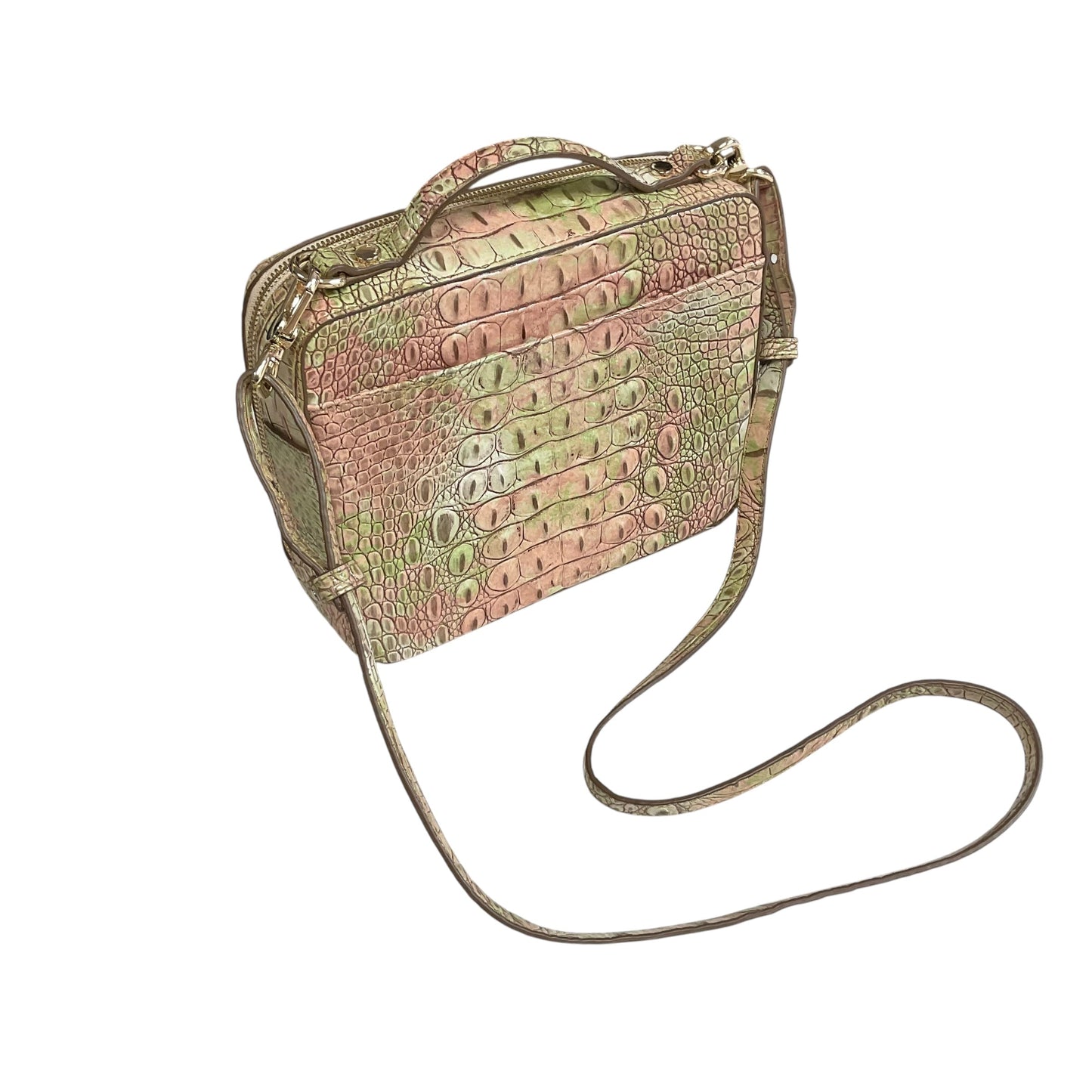 Crossbody Designer By Brahmin In Green & Pink, Size:Small