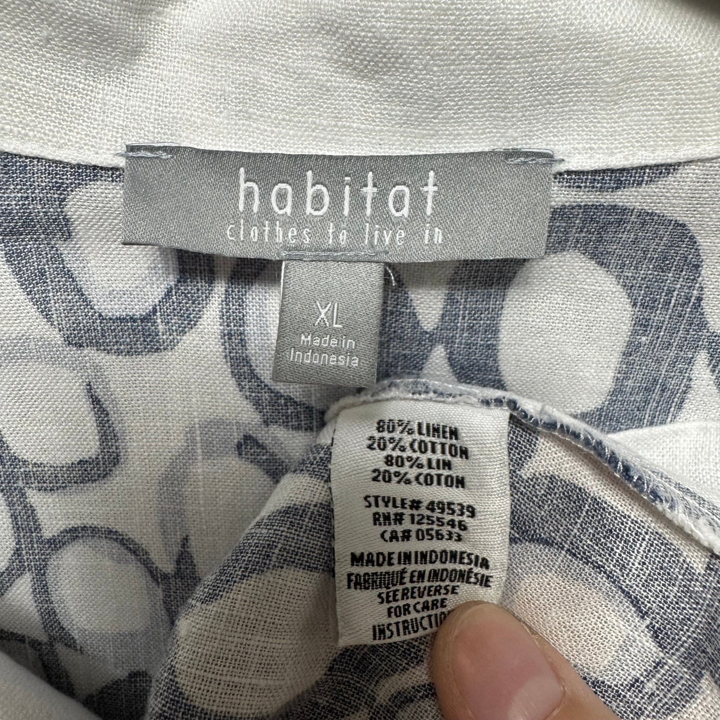 Linen Blend Tunic 3/4 Sleeve By Habitat In Blue & White, Size: Xl