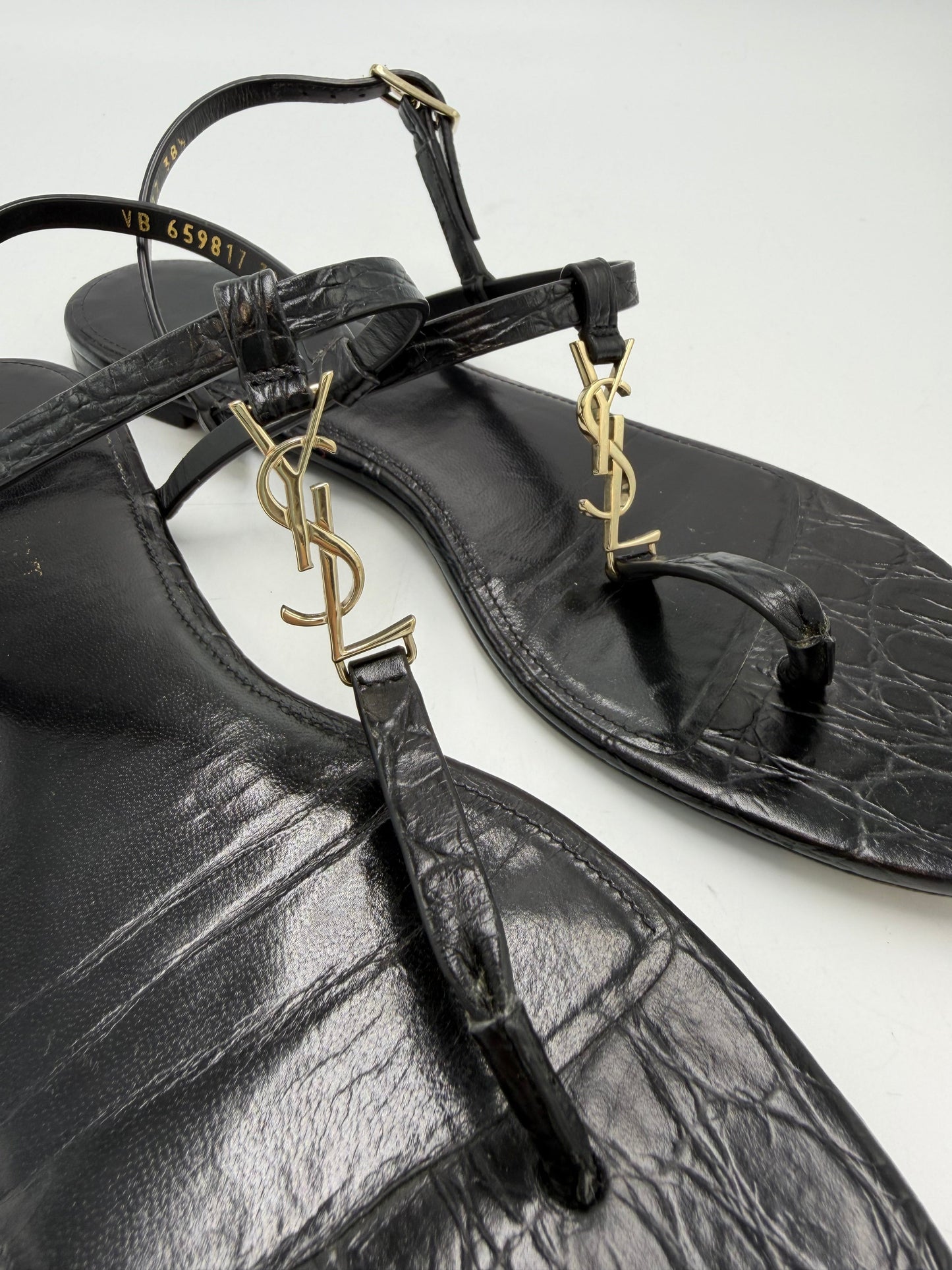 Yves Saint Laurent Cassandra Embossed Luxury Sandals, Size: 8 (38.5)