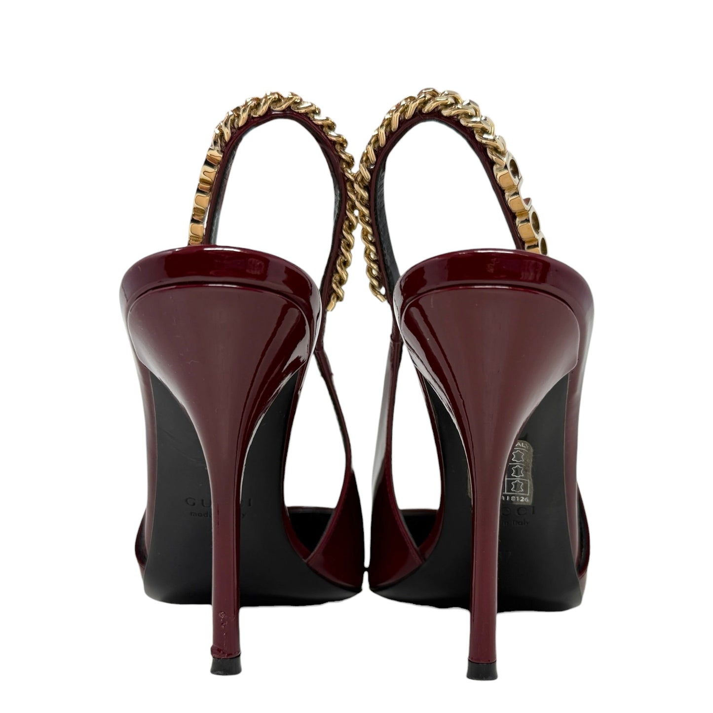Signoria Patent Leather Slingback Pumps Luxury Designer By Gucci In Rosso Ancora, Size: 7