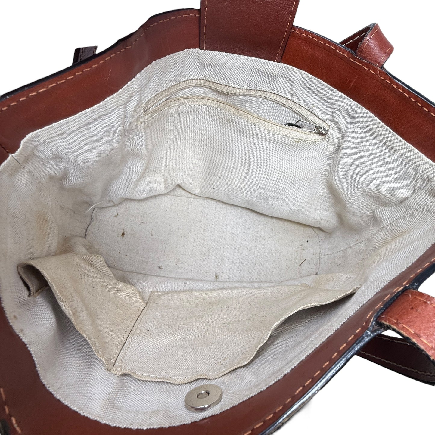 Vintage Tooled Woven  Leather Tote, Size: Large