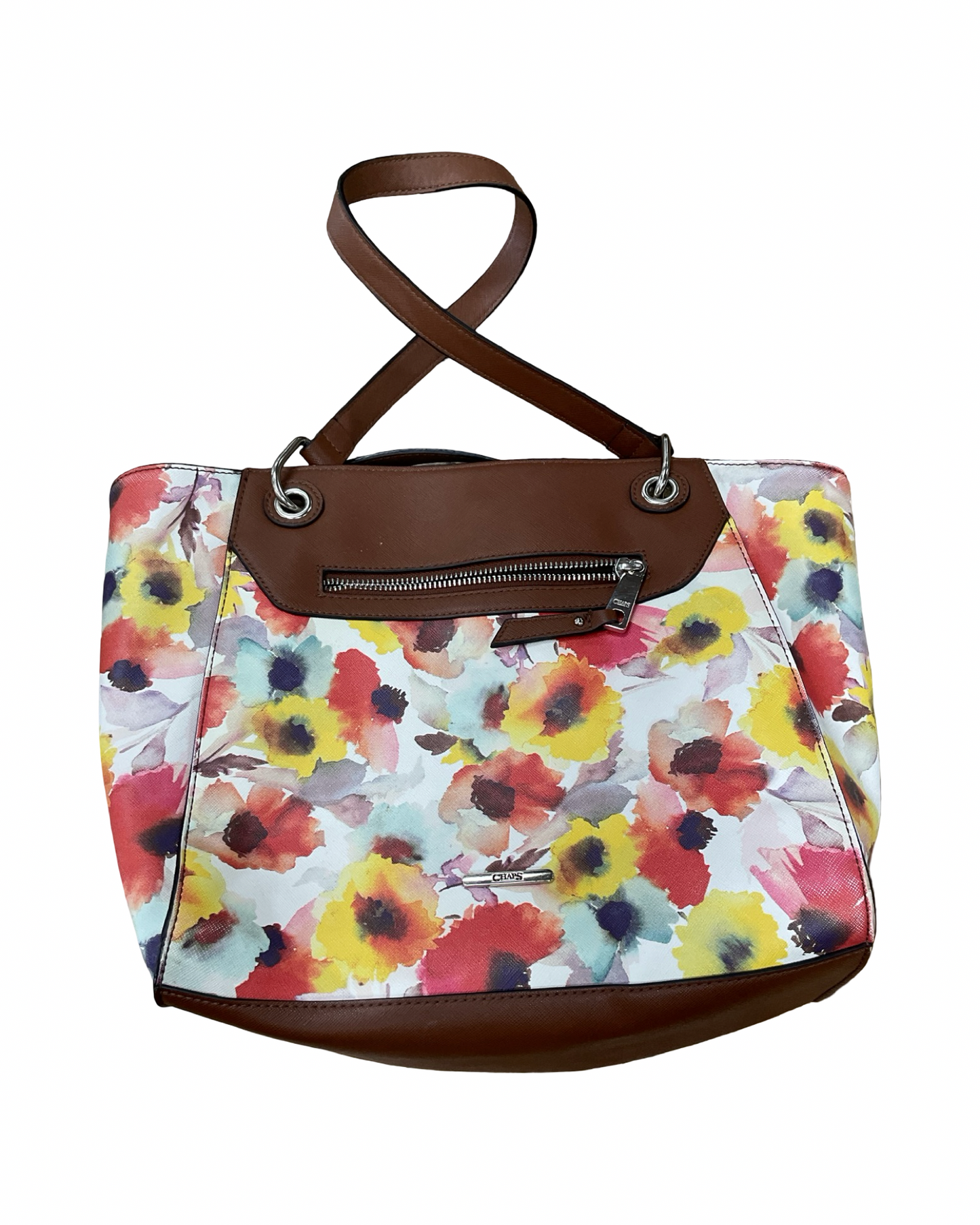 Handbag By Chaps In Brown & Cream, Size:Medium