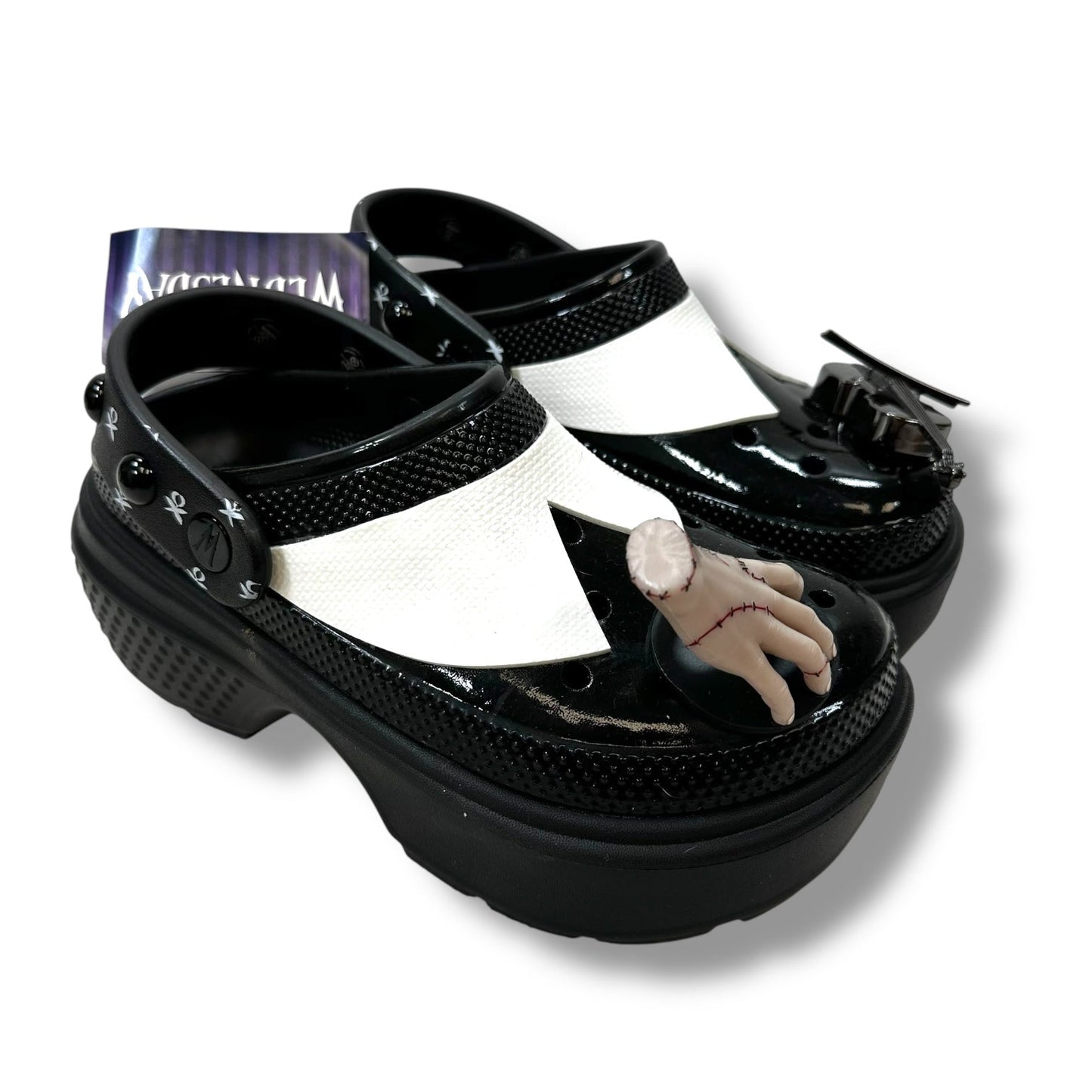 Wednesday Stomp Clog Shoes Heels Block By Crocs In Black & White, Size: 6