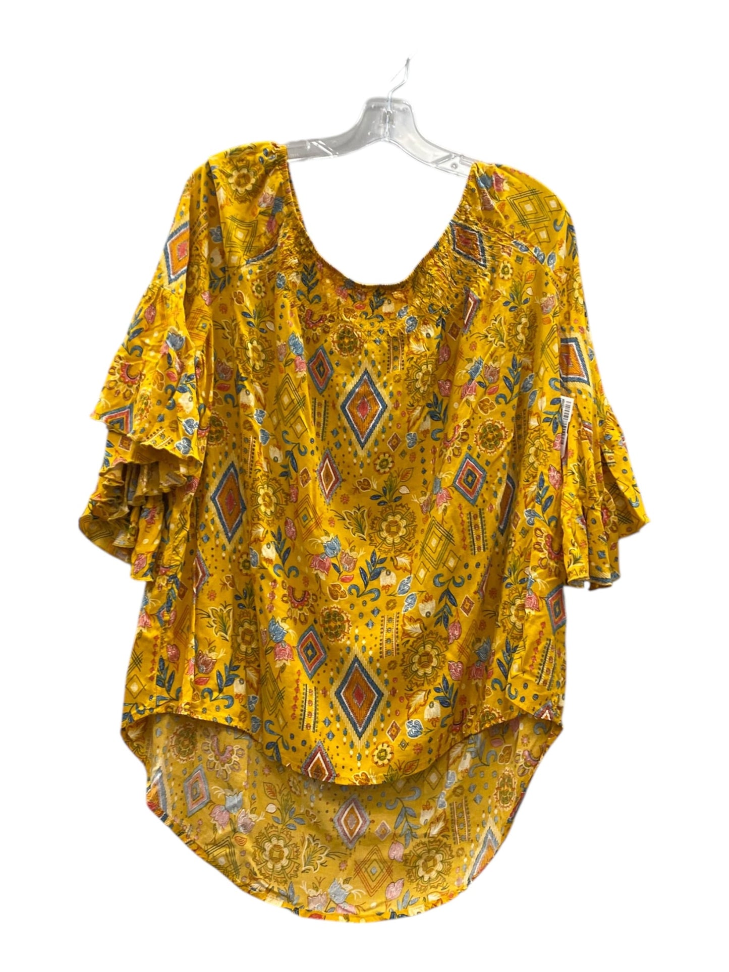 Top 3/4 Sleeve By Cato In Yellow, Size:Xl