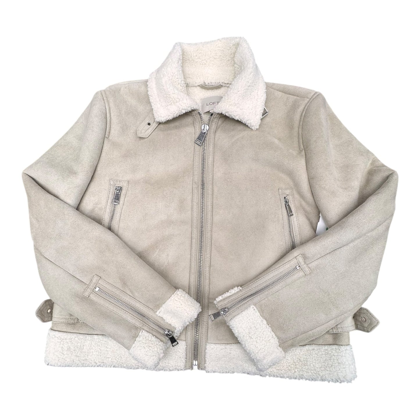 Coat Faux Fur & Sherpa By Loft In Tan & White, Size:M