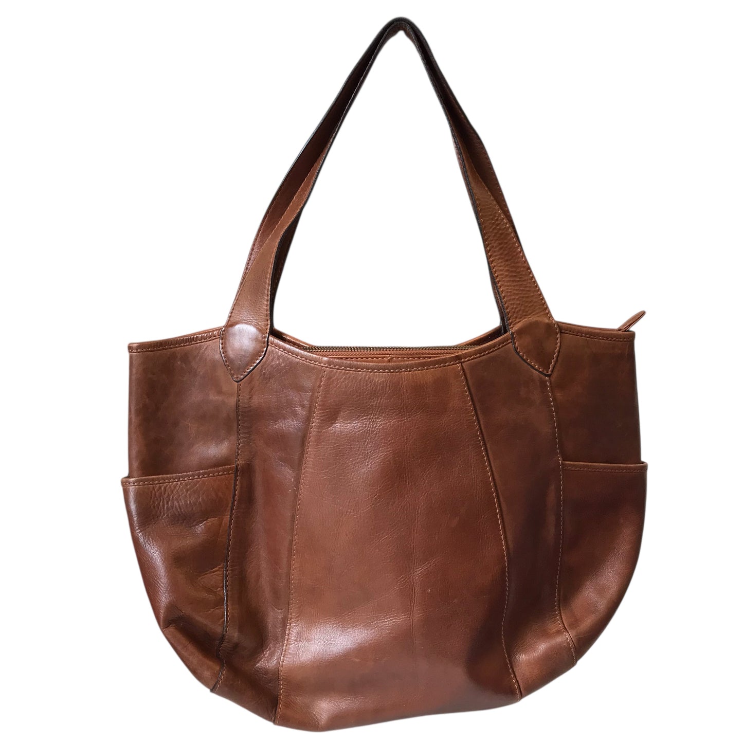 Tote Leather In Brown, Size:Large