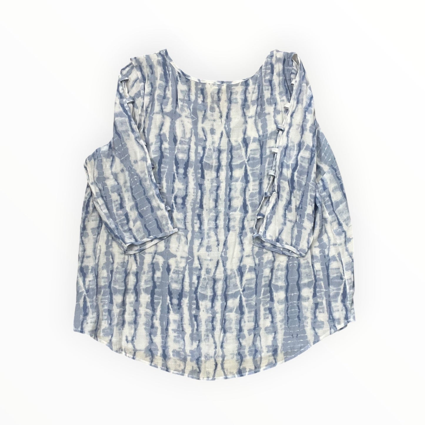 Top 3/4 Sleeve By Como Blu In Blue & White, Size:2X