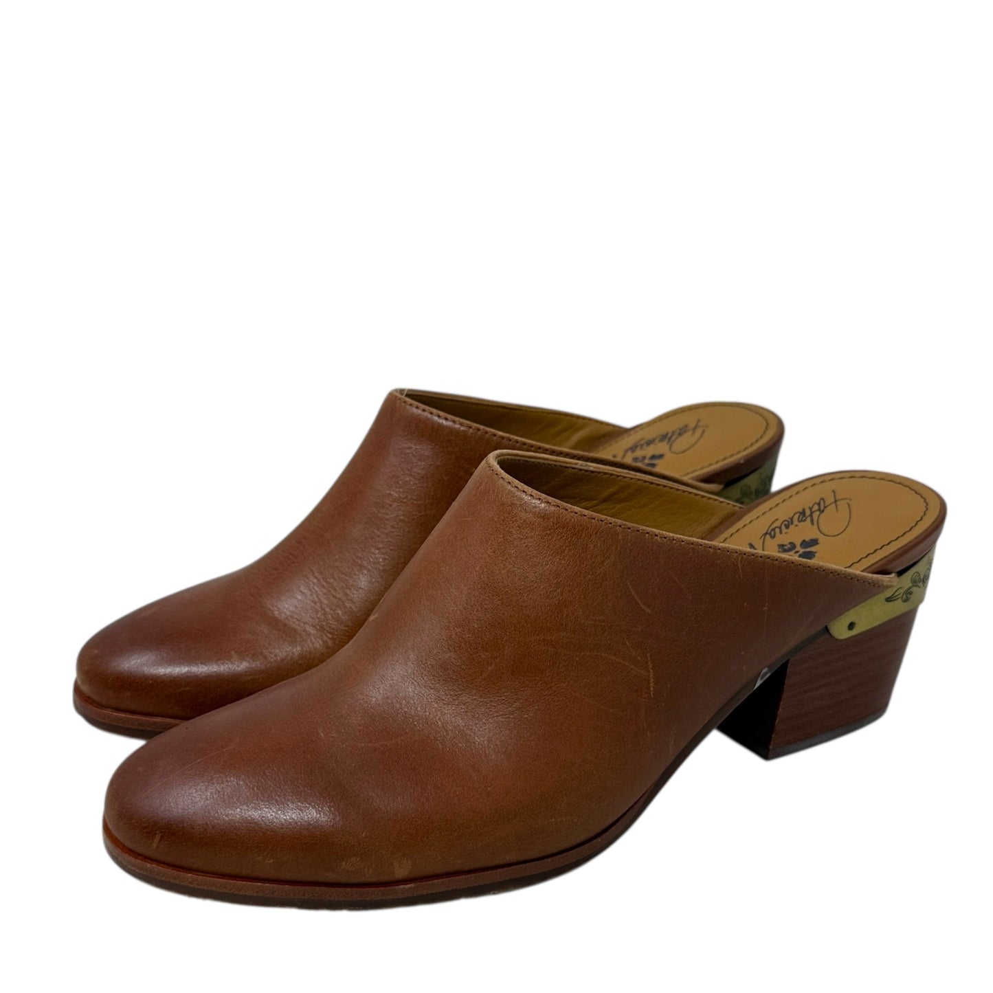 Michaela Brass Trim Leather Mules Designer By Patricia Nash In Brown, Size: 7.5