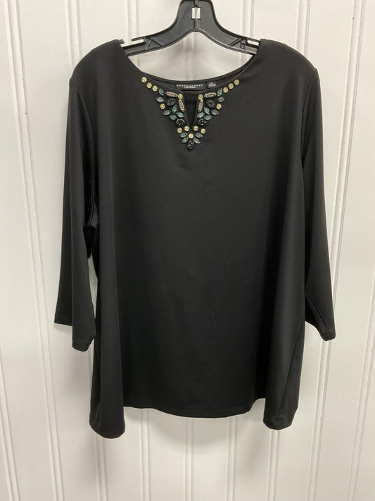 Top 3/4 Sleeve By Susan Graver In Black, Size:2X