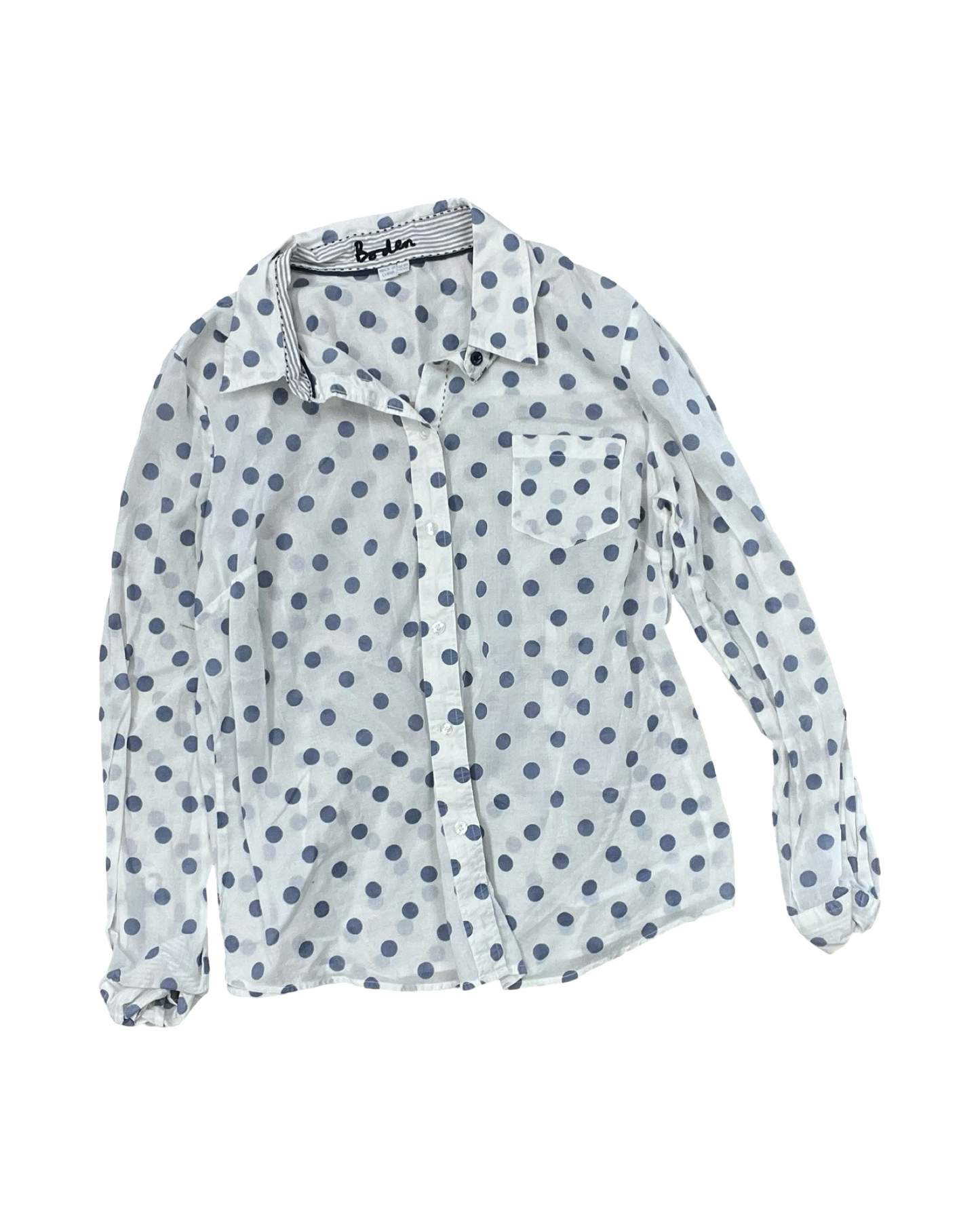 Blouse Ls By Boden In Blue & White, Size:L