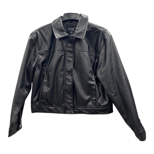 Jacket Moto Leather By Stoosh In Black, Size:Xl