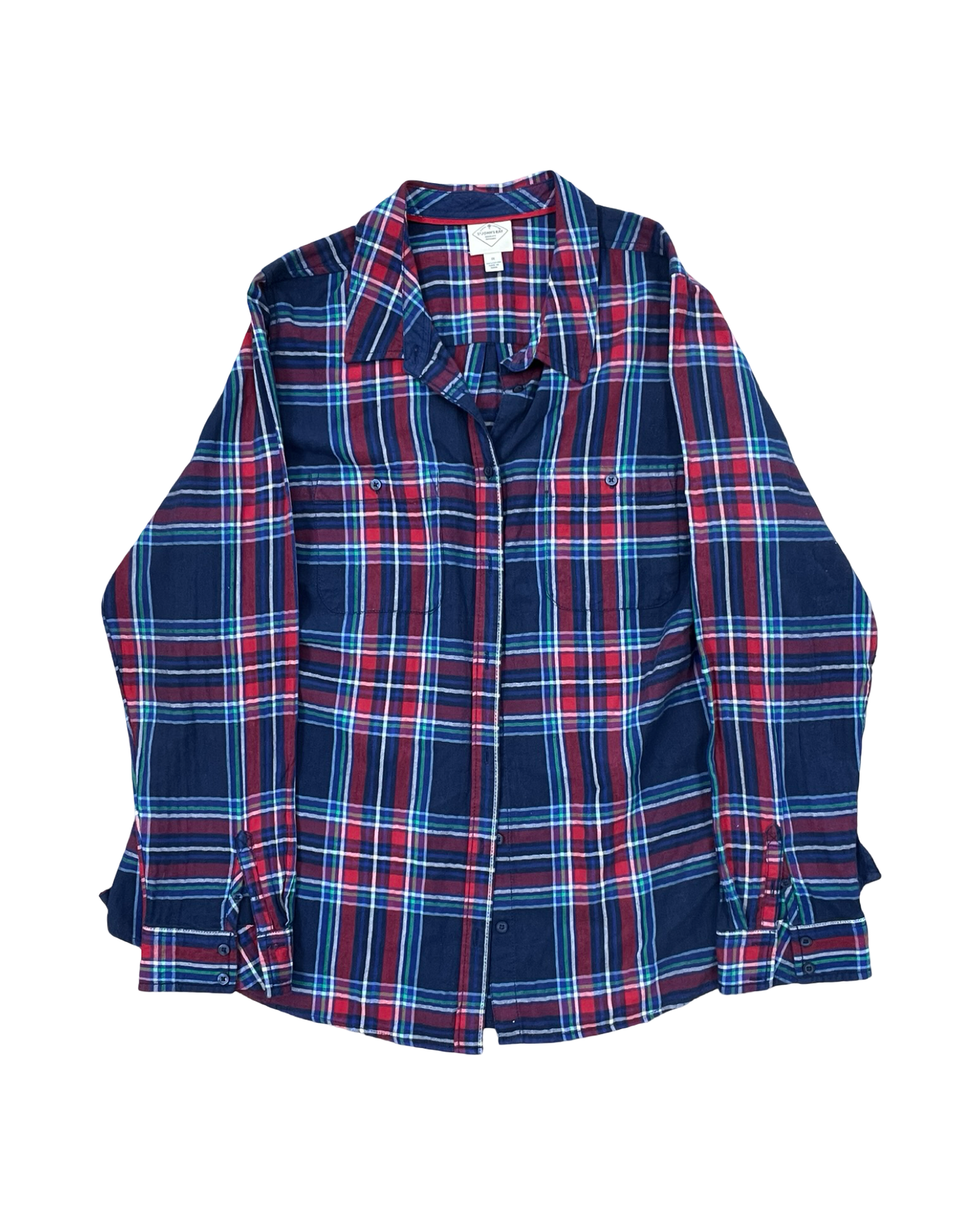 Blouse Ls By St Johns Bay In Blue & Red, Size:1X
