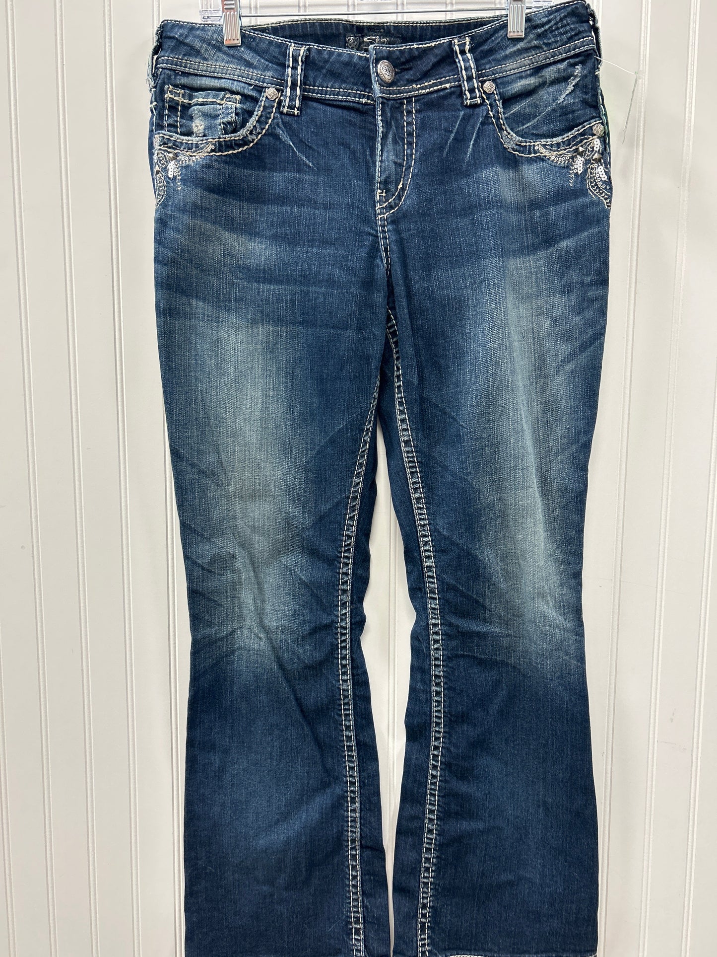 Jeans Boot Cut By Silver In Blue Denim, Size:14