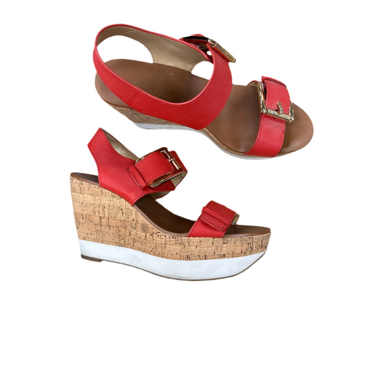 Sandals Heels Platform By Michael By Michael Kors In Red & White, Size: 7.5