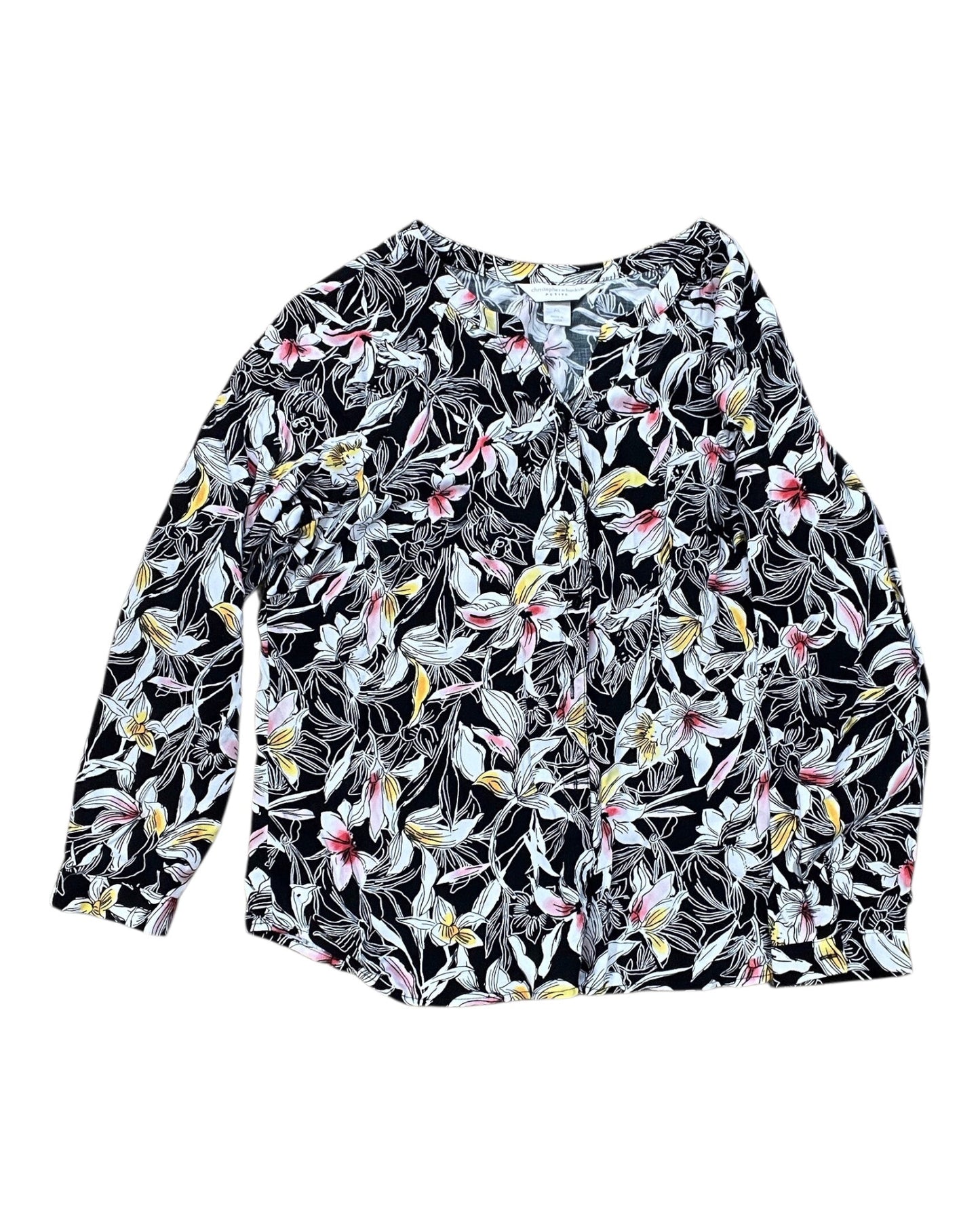 Blouse Ls By Christopher And Banks In Black & White, Size:L