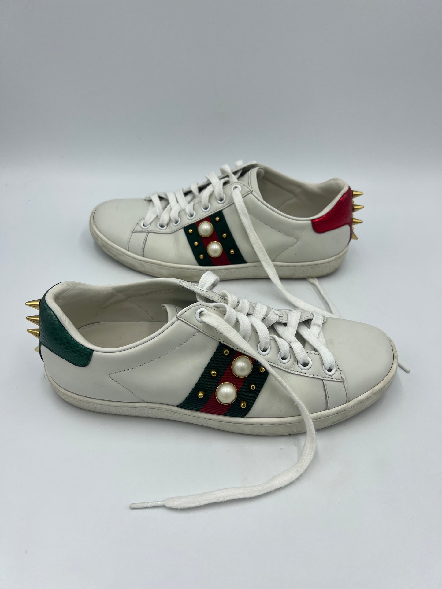 Gucci Ace White Leather & Studded Sneakers   Size: 6
