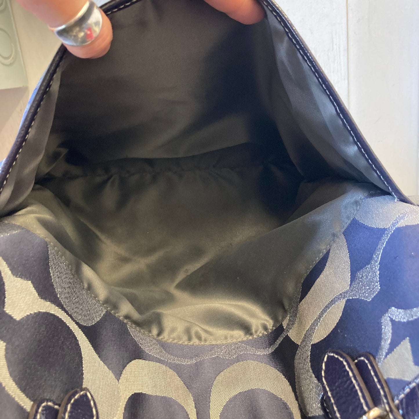 Tote Designer By Coach In Blue & Silver, Size:Large