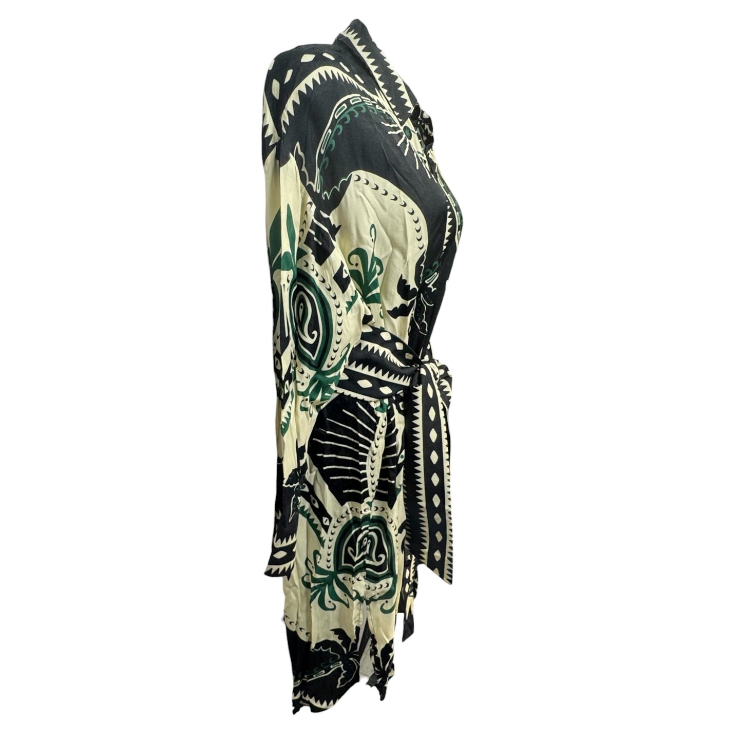 Mystic Scarf Chemise Dress Designer By Farm Rio In Black & Cream, Size: L