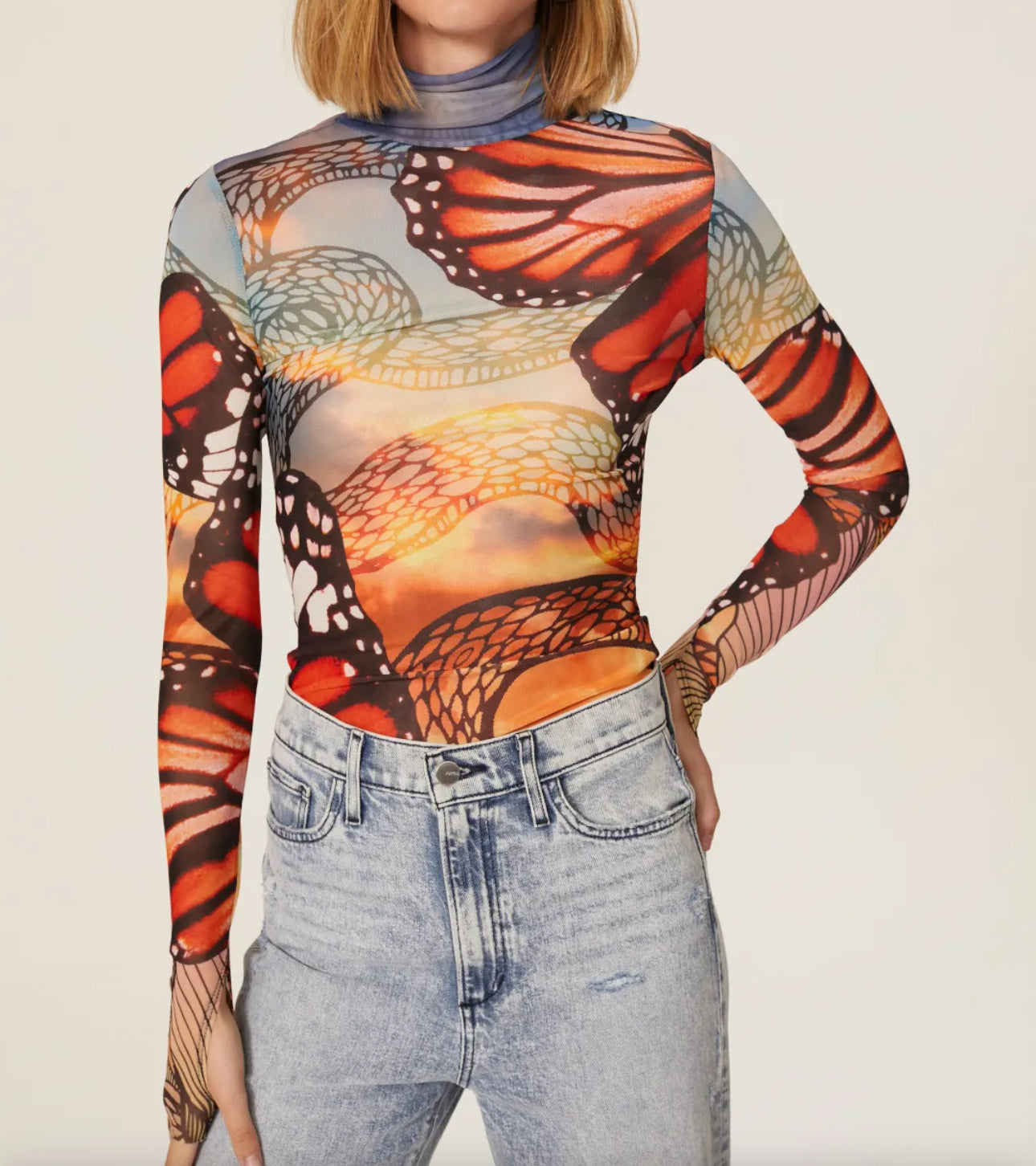 Zadie Butterfly Mesh Top Long Sleeve Basic By AFRM In Print, Size: M