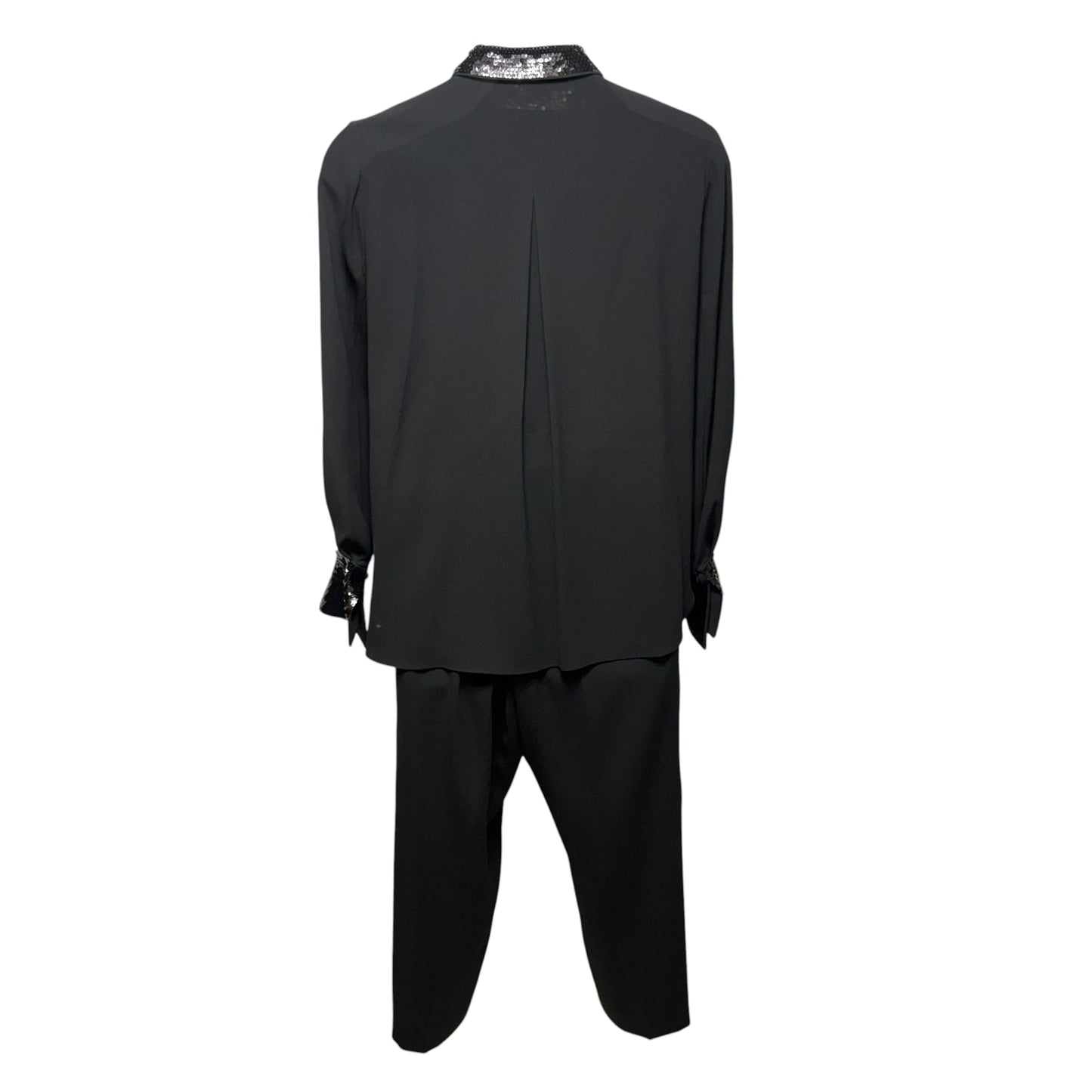 Linden Pleated Sequined Blouse & Bonnie Sequin Embellished Straight Leg Pants Set 2pc By Kobi Halperin In Black, Size: 16