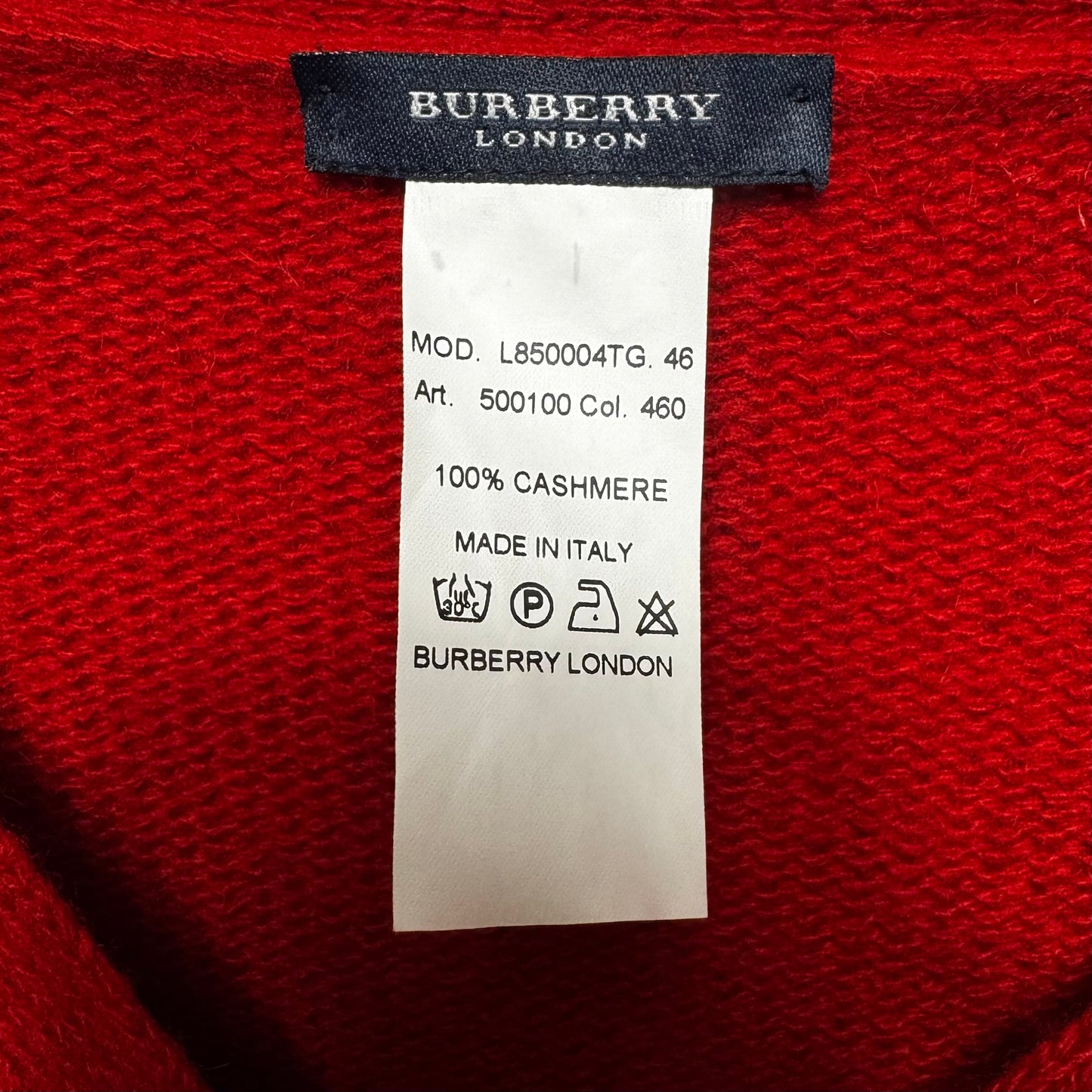 Vintage 100% Cashmere Sweater Cardigan Luxury Designer By Burberry In Red, Size: 14 (46)