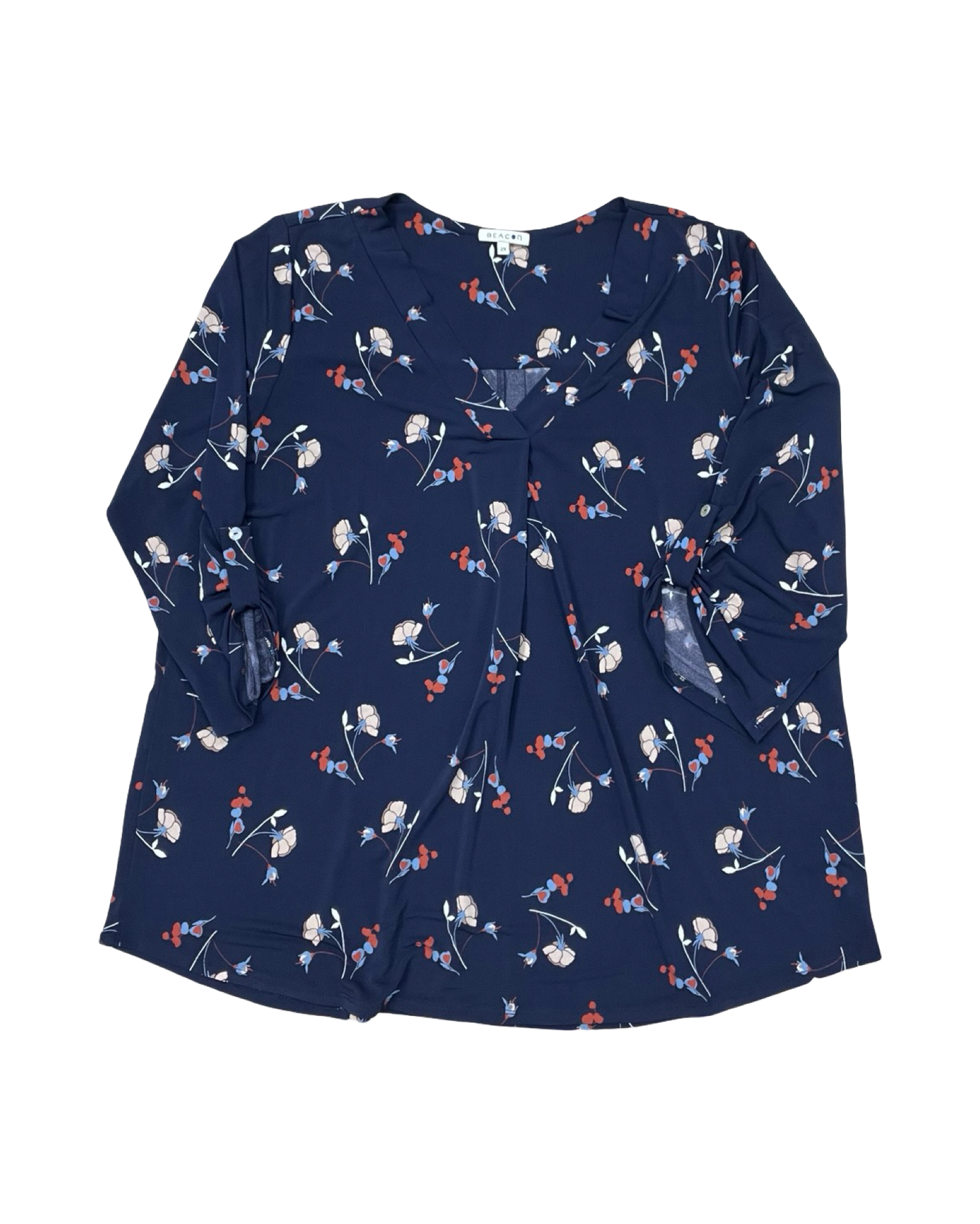 Top 3/4 Sleeve By Beacon Apparel In Navy, Size:2X