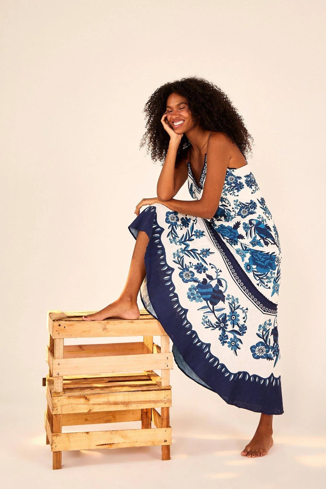 Tropical Tiles maxi dress Casual Midi By Farm Rio In Blue, Size: M