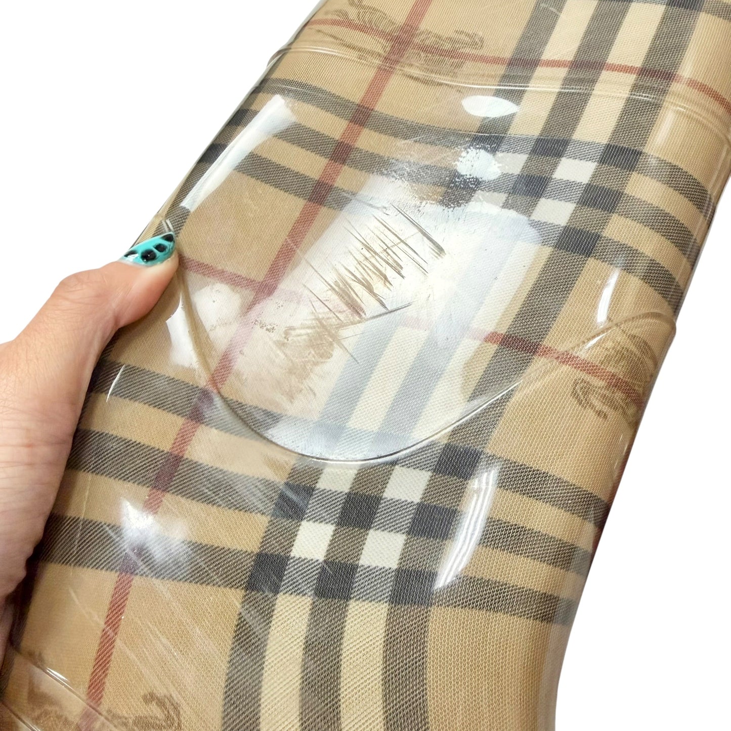 Boots Luxury Designer By Burberry In Plaid Pattern, Size: 7.5