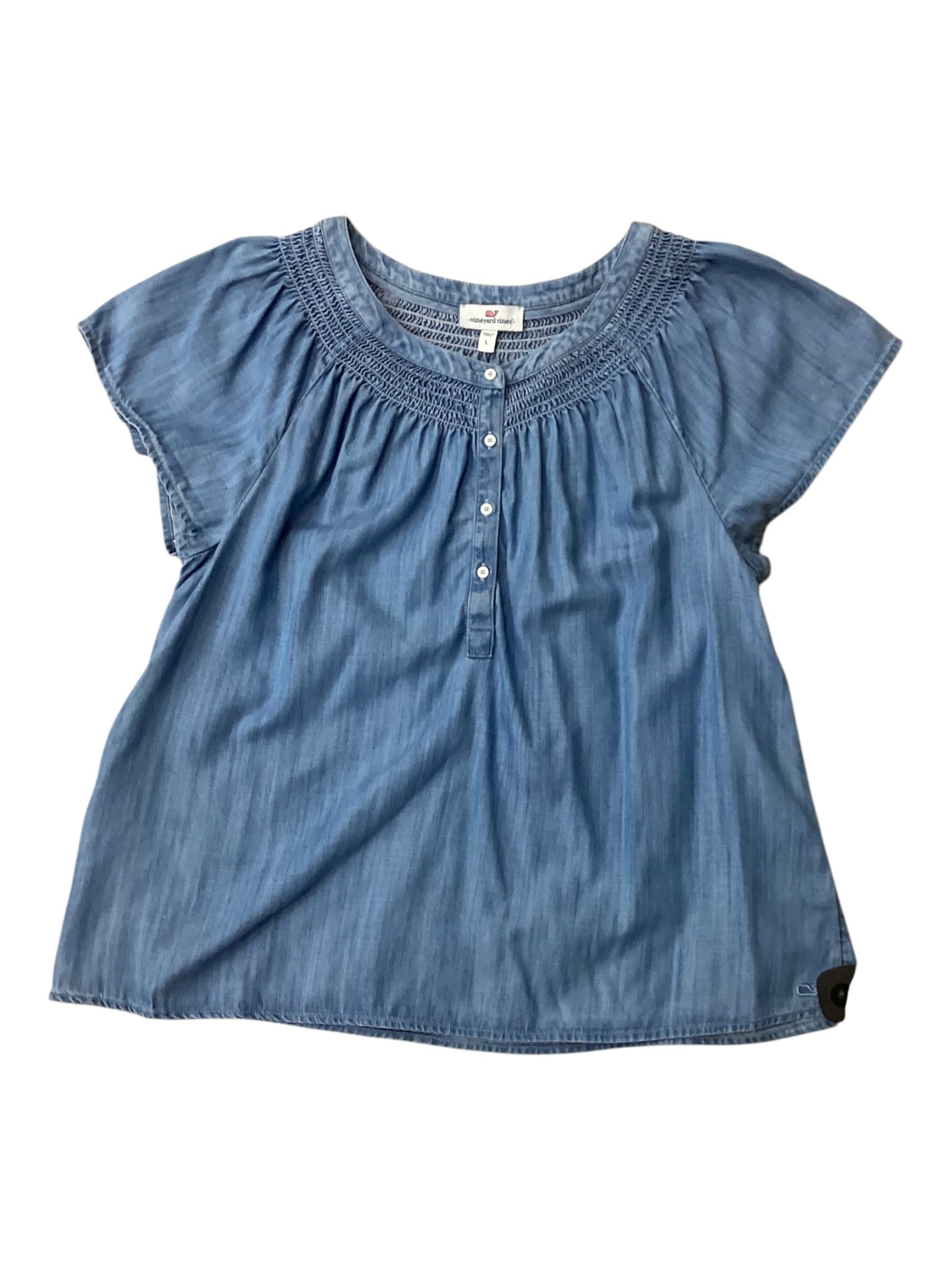 Top Sleeveless By Vineyard Vines In Blue Denim, Size:L