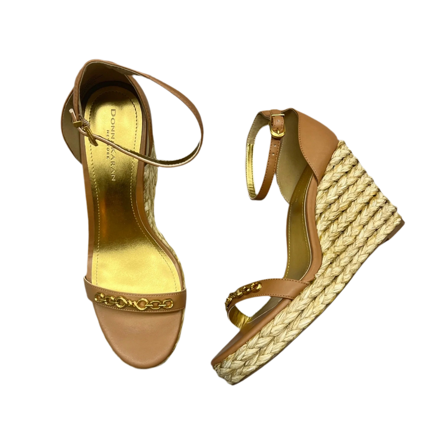 Sandals Heels Wedge By Donna Karan In Brown, Size: 9.5