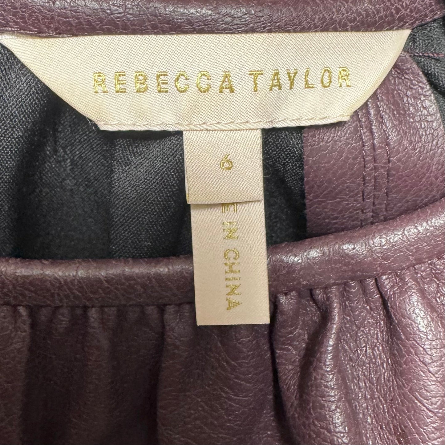 Vegan Leather Silk Lined Top Short Sleeve By Rebecca Taylor In Maroon, Size: 6
