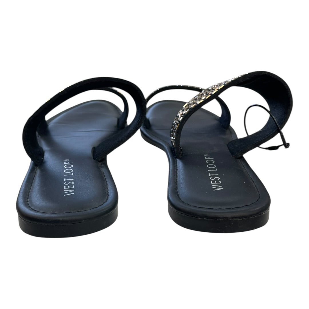 Sandals Flats By West Loop In Black & Gold, Size:8