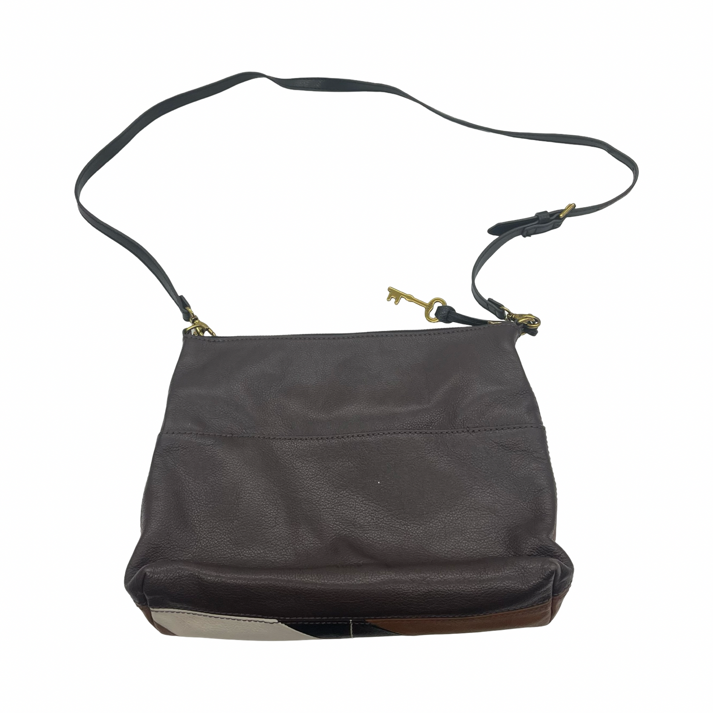 Crossbody Leather By Fossil In Brown & Tan, Size:Medium