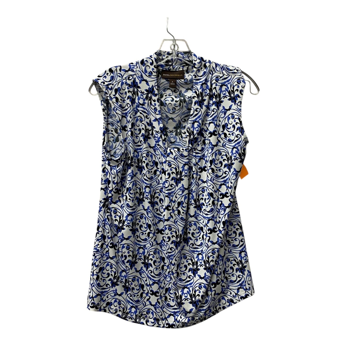 Top Sleeveless By Dana Buchman In Blue & White, Size:L