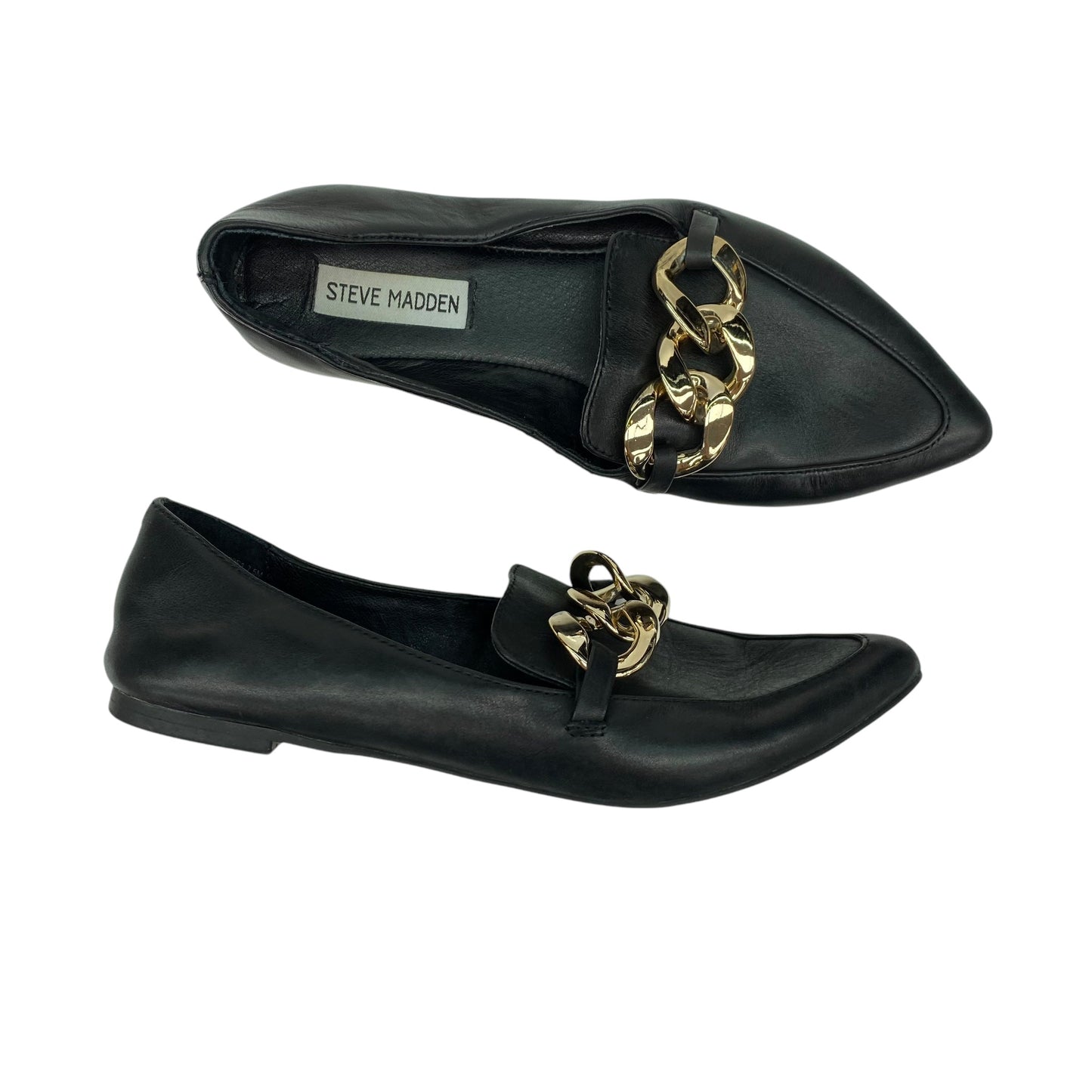 Shoes Flats By Steve Madden In Black & Gold, Size:7.5