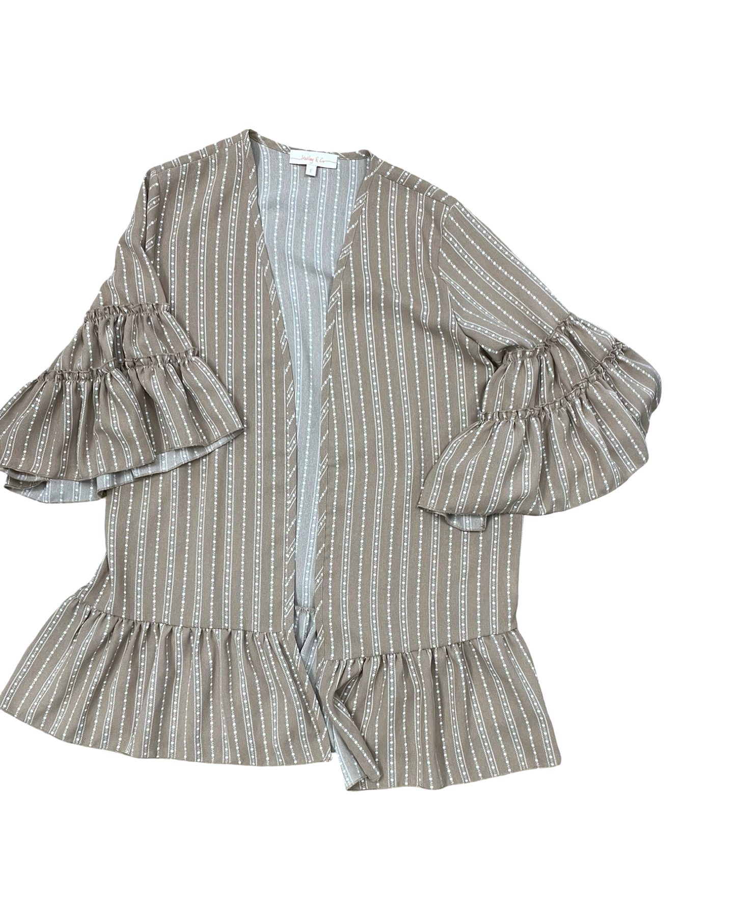 Cardigan By Hailey & Co In Tan & White, Size:S