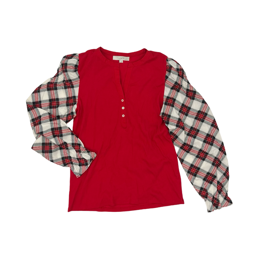 Blouse Ls By Loft In Red, Size:L