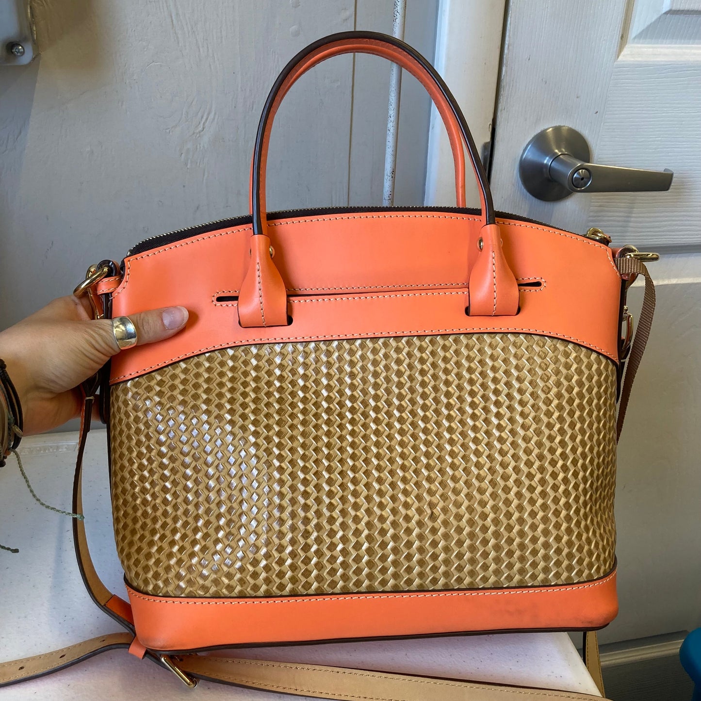 Crossbody Designer By Dooney And Bourke In Orange & Tan, Size:Medium