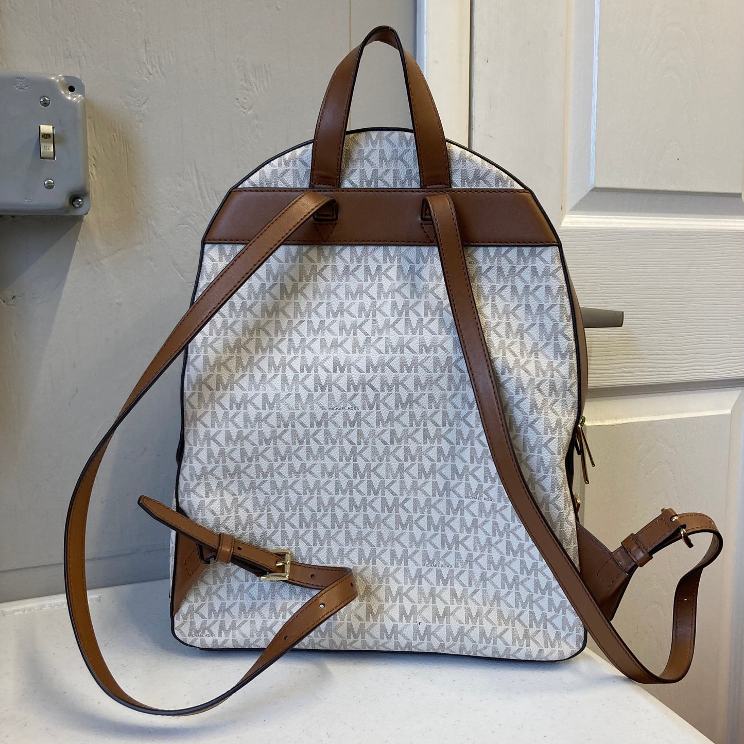 Backpack Designer By Michael Kors In Brown & White, Size:Large